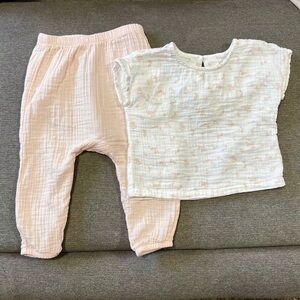 GAP Factory Baby Gauze Top & Pants Set Peach Pink 12–18M Cotton
